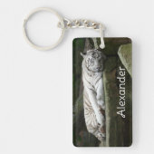 眠るベンガル白い虎の写真名 キーホルダー (正面)