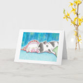 眠るマイクロブタ 子豚 グリーティング カード (黄色い花)