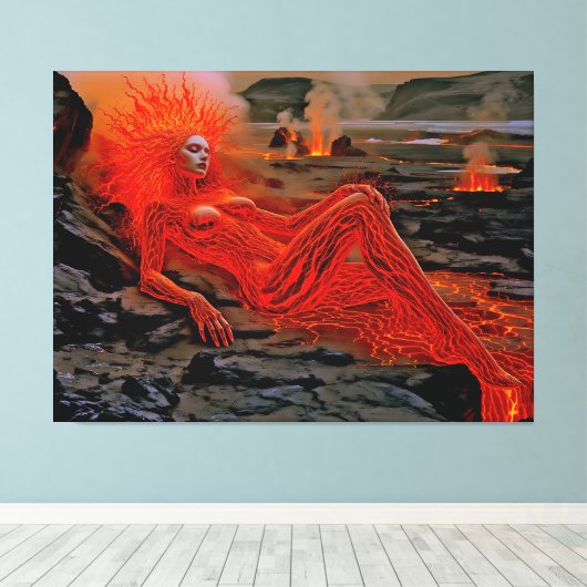 "眠るマグマ" – 火山女性ポートレート キャンバスプリント (インサイチュ (ウッドフロア))