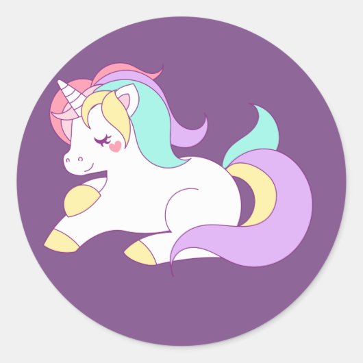 眠るユニコーンのシール ラウンドシール (正面)