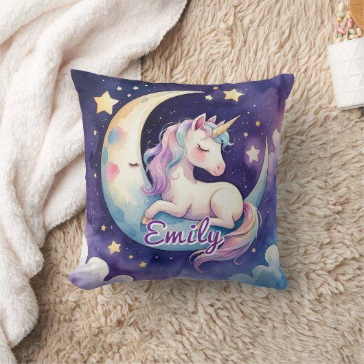 眠るユニコーン月に編集可能な名前枕 クッション (ブランケット)