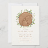 眠るリス緑の赤ちゃんシャワー 招待状 (正面)