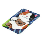 眠る三毛猫とテディベア マグネット (左側)