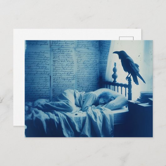 眠る人とカラスのポー ポストカード (正面/裏面)