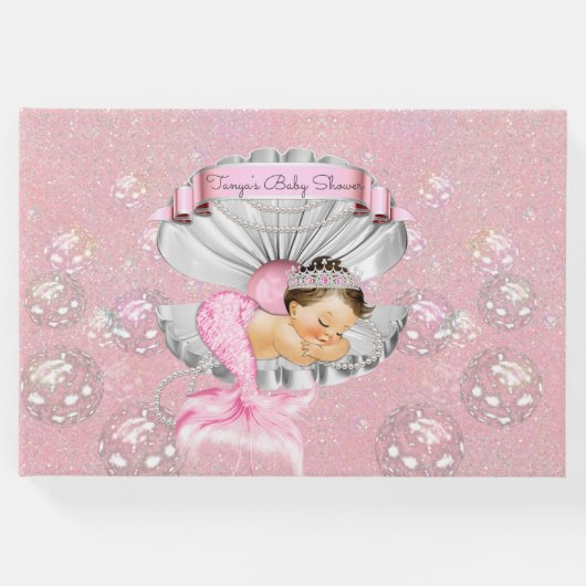 眠る人魚のベビーガールピンクのシェル真珠 ゲストブック (正面)