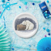 眠る北極熊水彩画 ペーパープレート (パーティー)