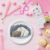 眠る北極熊水彩画 ペーパープレート (パーティー)