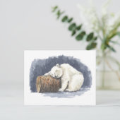 眠る北極熊、水彩画 ポストカード (スタンド正面)