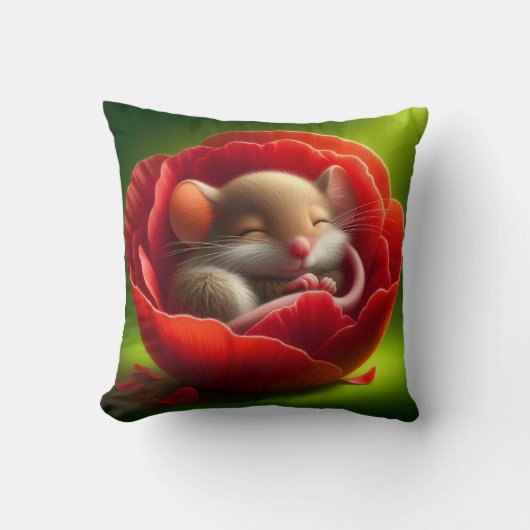 眠る可愛いネズミ クッション (正面)