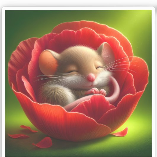 眠る可愛いネズミ シール (正面)