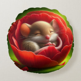眠る可愛いネズミ ラウンドクッション