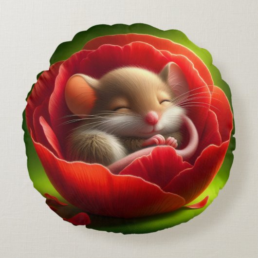 眠る可愛いネズミ ラウンドクッション (正面)