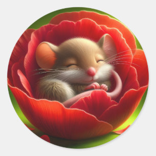 眠る可愛いネズミ ラウンドシール