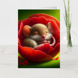眠る可愛いネズミ 箔グリーティングカード