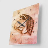 眠る天使が天国に舞い上がる スクエア壁時計 (傾斜)