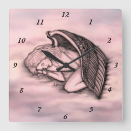 眠る天使が天国に雲 スクエア壁時計