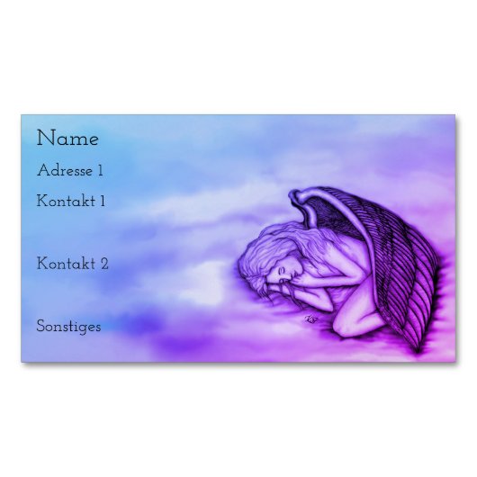 眠る天使が天国に青いピンク色を雲 マグネット名刺 (正面)