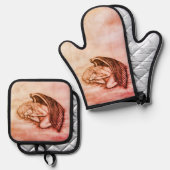 眠る天使が天国雲 鍋つかみ&鍋敷きセット (正面/裏面)