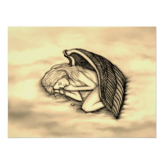 眠る天使の天国雲金ゴールドデザイン ポスター (正面)