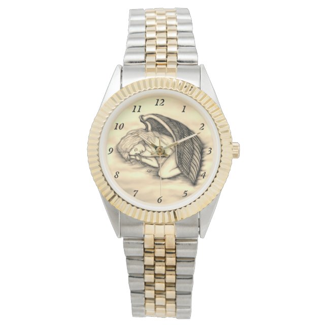 眠る天使の天国雲金ゴールドデザイン 腕時計 (正面)