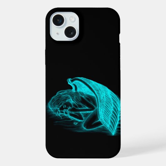 眠る天使の黒と緑のデザイン iPhoneケース (裏面)