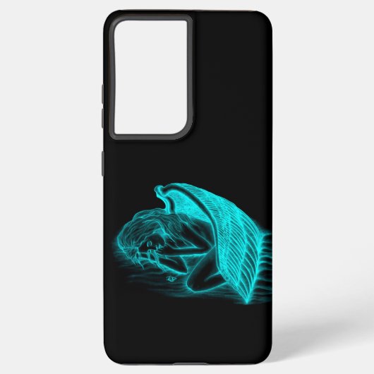 眠る天使の黒と緑のデザイン SAMSUNG GALAXYケース (裏面)