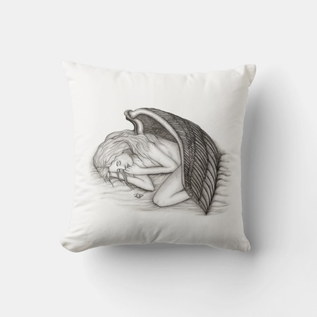 眠る天使、白黒デザイン アウトドアクッション (正面)