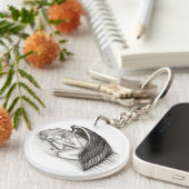 眠る天使、白黒デザイン キーホルダー (正面右)