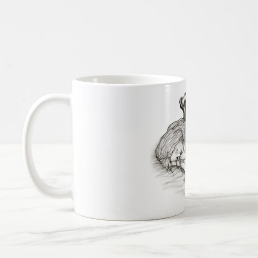 眠る天使、白黒デザイン コーヒーマグカップ (左)