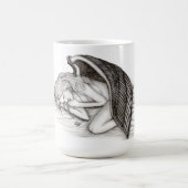 眠る天使、白黒デザイン コーヒーマグカップ (中央)