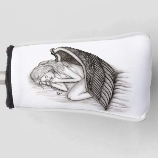眠る天使、白黒デザイン ゴルフヘッドカバー (正面)