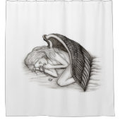 眠る天使、白黒デザイン シャワーカーテン (正面)