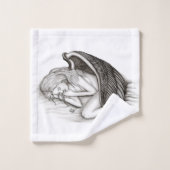 眠る天使、白黒デザイン バスタオルセット (ウォッシュタオル)