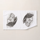眠る天使、白黒デザイン バスタオルセット (ハンドタオル)