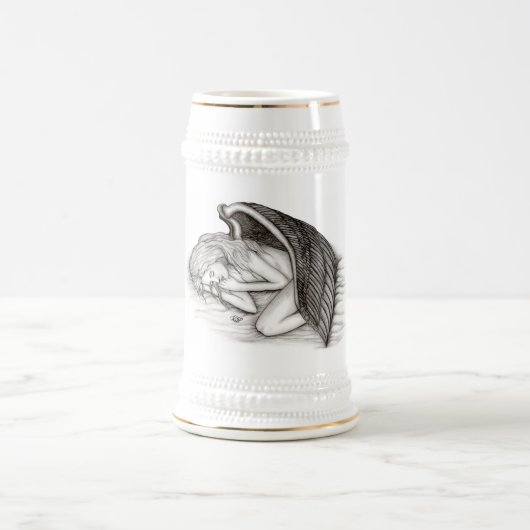 眠る天使、白黒デザイン ビールジョッキ (中央)