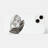 眠る天使、白黒デザイン iPhoneケース (裏面横)