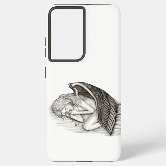 眠る天使、白黒デザイン SAMSUNG GALAXYケース (裏面)