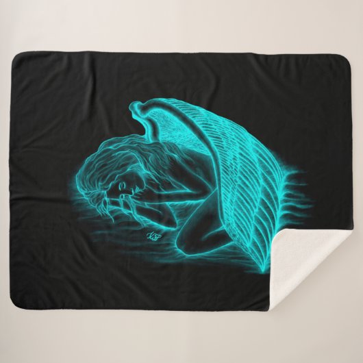 眠る天使、黒と緑のデザイン シェルパブランケット (正面(横))