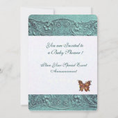 眠る子供と蝶の青い少年ベビーシャワー 招待状 (裏面)