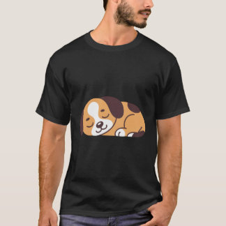 眠る子犬のTシャツ - かわいいリラックスした犬のデザイン Tシャツ
