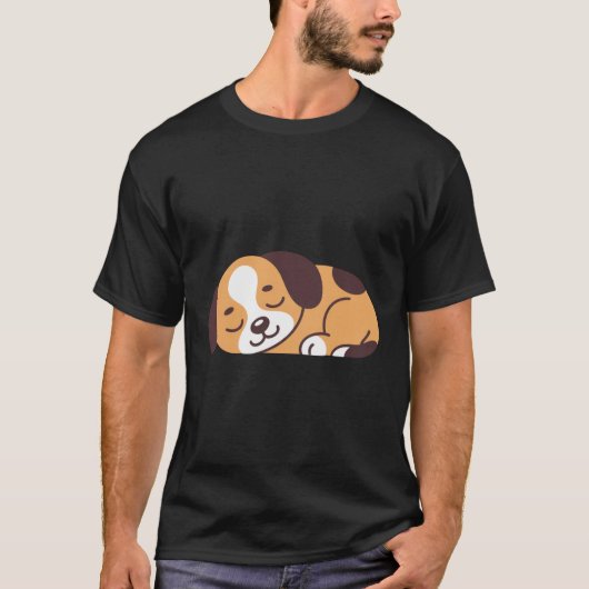 眠る子犬のTシャツ - かわいいリラックスした犬のデザイン Tシャツ (正面)