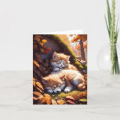 眠る子猫と子犬の秋の葉の空白グリーティングカード カード (正面)