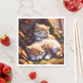 眠る子猫と子犬の紅葉草原 スタンダードランチョンナプキン (インサイチュ)