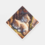 眠る子猫と子犬の紅葉草原 スタンダードランチョンナプキン (角)