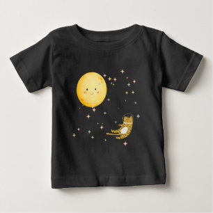 眠る子猫と月 ベビーTシャツ