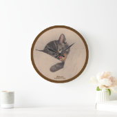 眠る子猫の時計（セピア） ラージ壁時計 (ホーム)