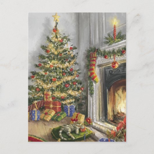 眠る子猫バイザクリスマスツリー シーズンポストカード (正面)