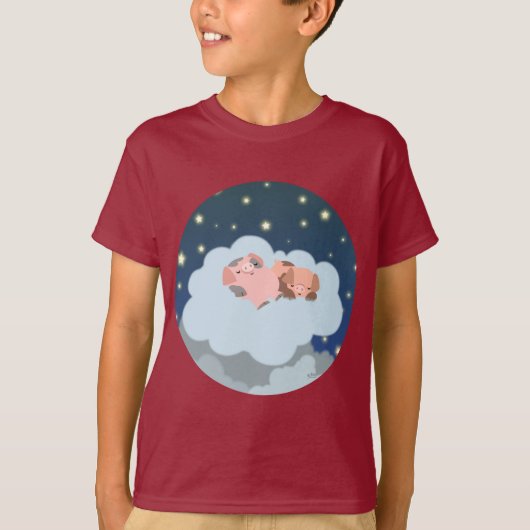 眠る子豚の漫画 子供Tシャツ Tシャツ (正面)