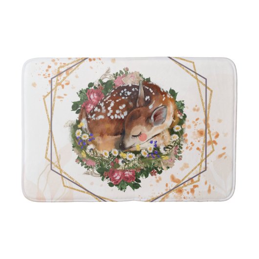 眠る子鹿の茶色の動物グラフィックアート バスマット (正面)