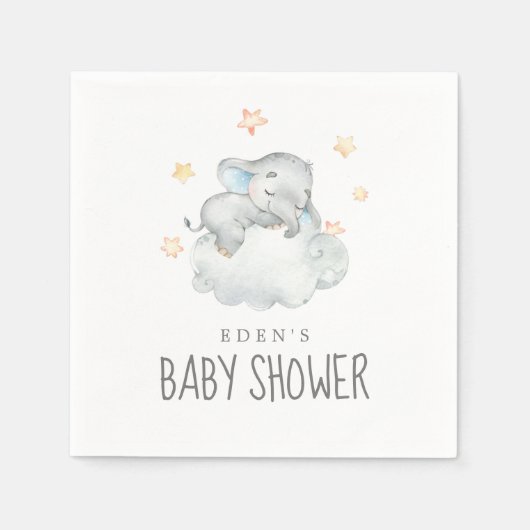 眠る小さな象の男の子の赤ちゃんシャワーナプキン スタンダードカクテルナプキン (正面)